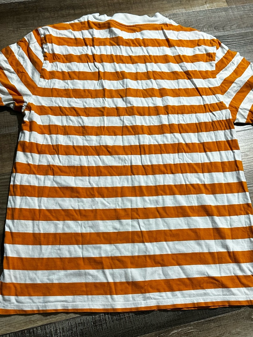 GUESS Orange & White Striped Logo Tee with Blue Chest Script - Picture 7 of 7